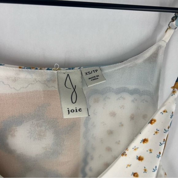 Joie Silky Chiffon Multicolor Handkerchief Print V Neck‎ Tank Top - Picture 6 of 10